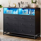 Zstar 47.2 In 6 Drawer Dresser for Bedroom with LED Lights & Charging Station