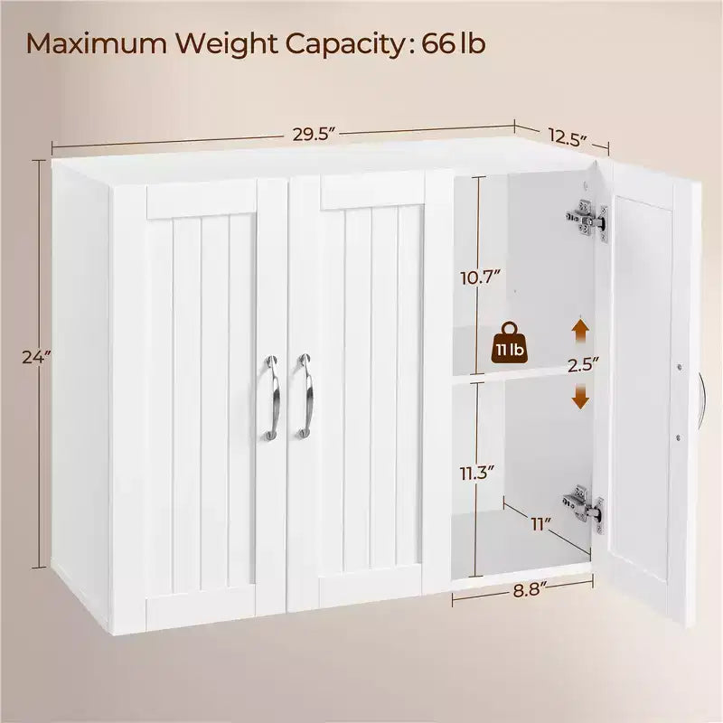 Yaheetech Wall Mounted Cabinet with Three Doors and Adjustable Shelf for Living Room, Laundry Room, Mudroom