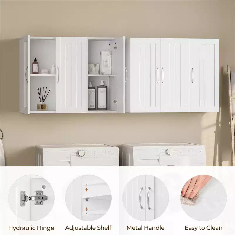 Yaheetech Wall Mounted Cabinet with Three Doors and Adjustable Shelf for Living Room, Laundry Room, Mudroom