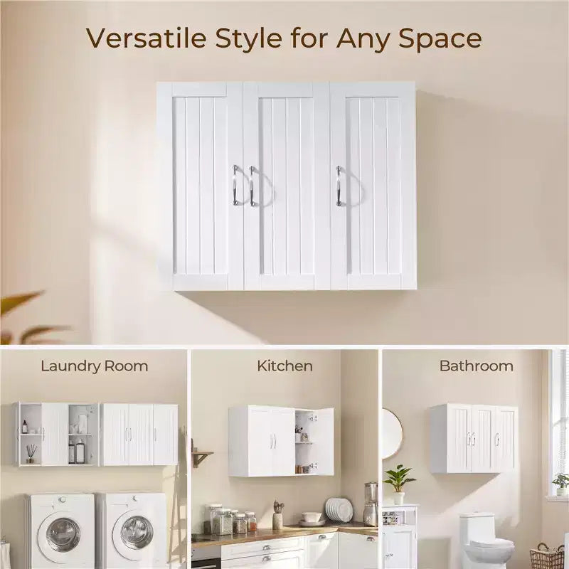 Yaheetech Wall Mounted Cabinet with Three Doors and Adjustable Shelf for Living Room, Laundry Room, Mudroom