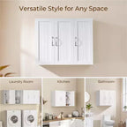 Yaheetech Wall Mounted Cabinet with Three Doors and Adjustable Shelf for Living Room, Laundry Room, Mudroom