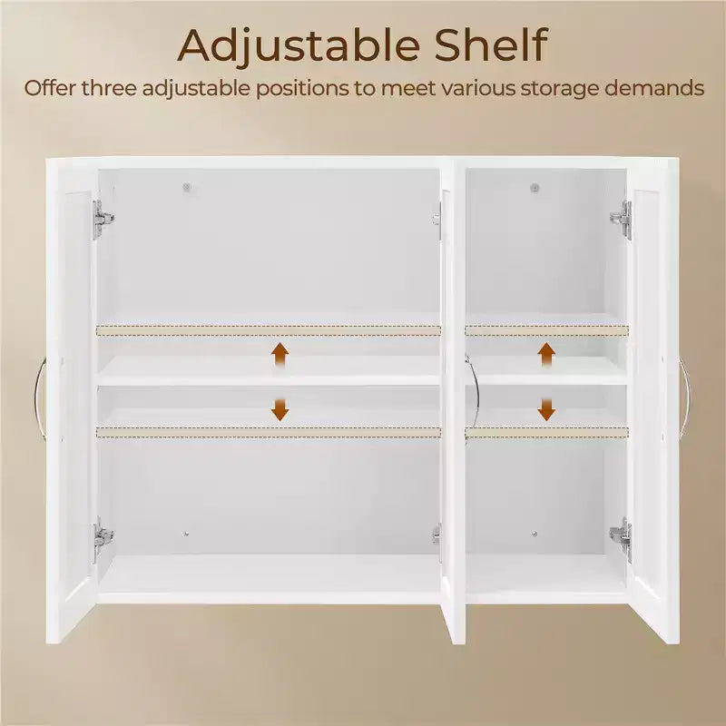 Yaheetech Wall Mounted Cabinet with Three Doors and Adjustable Shelf for Living Room, Laundry Room, Mudroom