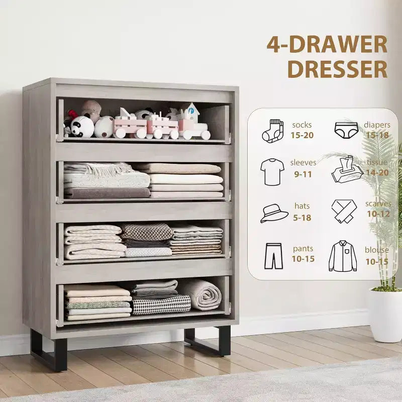 Vertical Drawer Cabinet with Storage, Dresser for Bedroom, Wooden Storage for Hallway, Entryway
