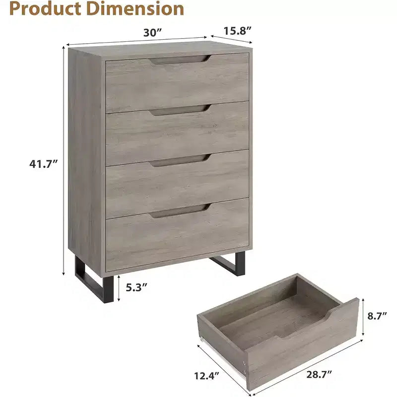 Vertical Drawer Cabinet with Storage, Dresser for Bedroom, Wooden Storage for Hallway, Entryway