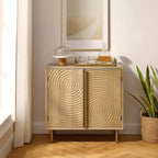 Art Leon Wood Cabinet Sideboard with Textured Door Decoration