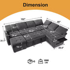 Dyonery 7-seater U-shaped sofa, Modular sofa bed, with pull-out bed, reclining backrest, storage cabinet, tool-free assembly, snow velvet