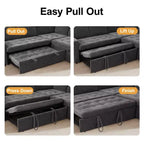 Dyonery 7-seater U-shaped sofa, Modular sofa bed, with pull-out bed, reclining backrest, storage cabinet, tool-free assembly, snow velvet