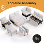 Dyonery 7-seater U-shaped sofa, Modular sofa bed, with pull-out bed, reclining backrest, storage cabinet, tool-free assembly, snow velvet