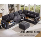 Dyonery 7-seater U-shaped sofa, Modular sofa bed, with pull-out bed, reclining backrest, storage cabinet, tool-free assembly, snow velvet