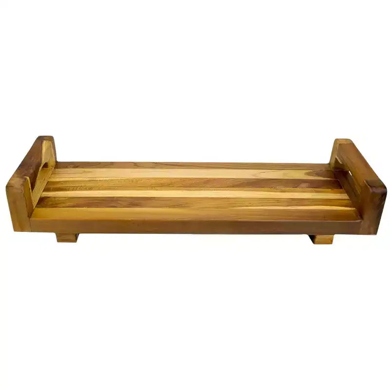 HomeRoots 29W Natural Teak Bath Tray and Seat with Handles