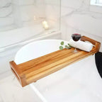 HomeRoots 29W Natural Teak Bath Tray and Seat with Handles