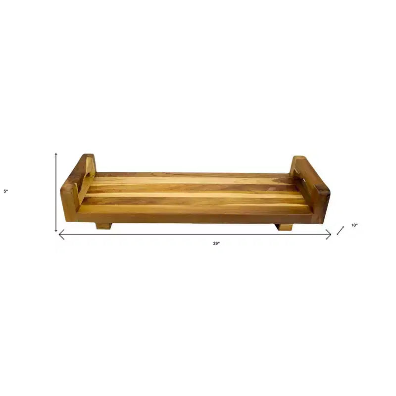 HomeRoots 29W Natural Teak Bath Tray and Seat with Handles