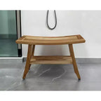 HomeRoots 28 Natural Solid Teak Rectangular Shower Bench With Shelf