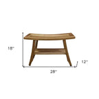 HomeRoots 28 Natural Solid Teak Rectangular Shower Bench With Shelf