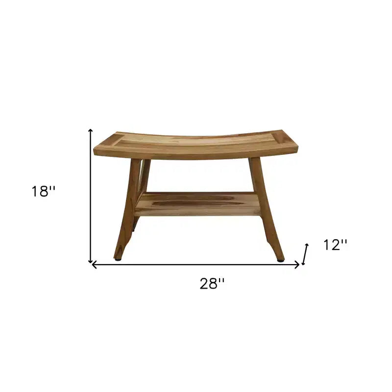 HomeRoots 28 Natural Solid Teak Rectangular Shower Bench With Shelf
