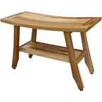 HomeRoots 28 Natural Solid Teak Rectangular Shower Bench With Shelf