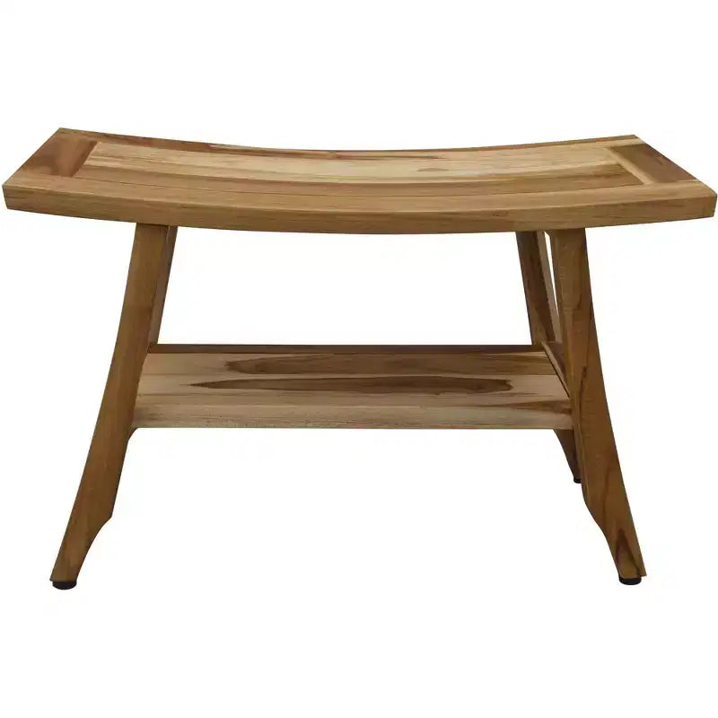 HomeRoots 28 Natural Solid Teak Rectangular Shower Bench With Shelf