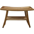 HomeRoots 28 Natural Solid Teak Rectangular Shower Bench With Shelf