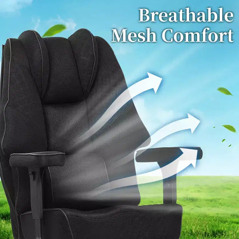 VECELO Sedia da ufficio ergonomica con poggiapiedi e braccioli, sedia regolabile in altezza con supporto lombare e cervicale, nera