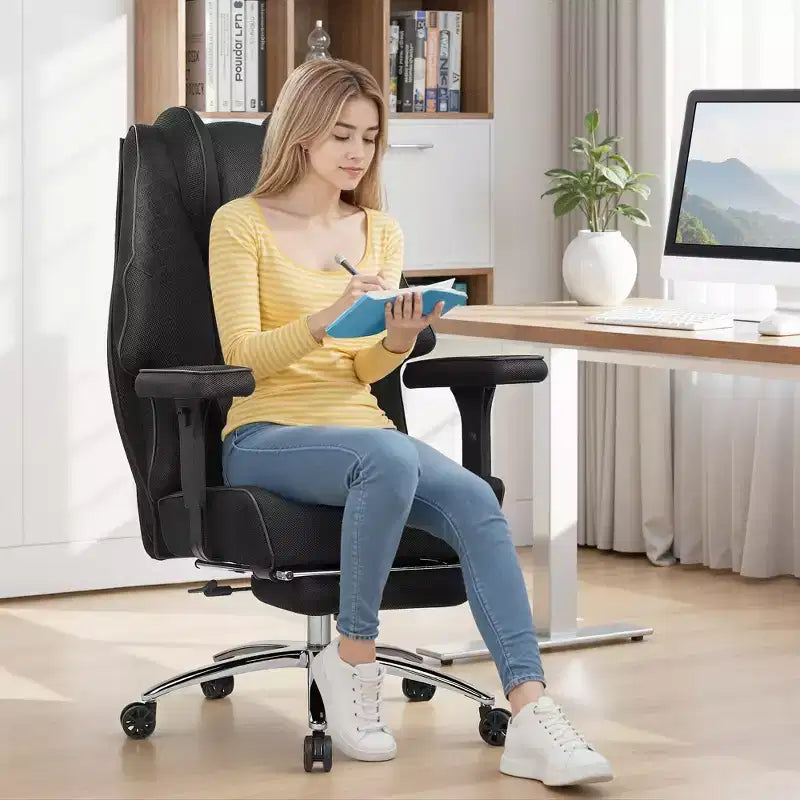 VECELO Sedia da ufficio ergonomica con poggiapiedi e braccioli, sedia regolabile in altezza con supporto lombare e cervicale, nera