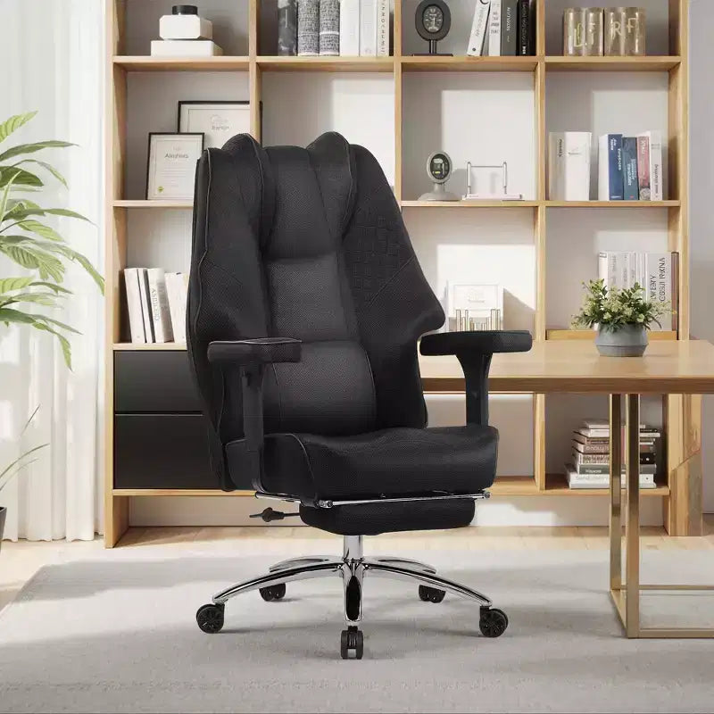 VECELO Sedia da ufficio ergonomica con poggiapiedi e braccioli, sedia regolabile in altezza con supporto lombare e cervicale, nera