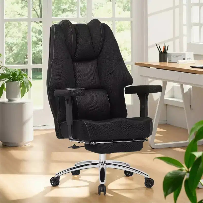 VECELO Sedia da ufficio ergonomica con poggiapiedi e braccioli, sedia regolabile in altezza con supporto lombare e cervicale, nera