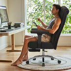 VECELO Sedia da ufficio ergonomica con poggiapiedi e braccioli, sedia regolabile in altezza con supporto lombare e cervicale, nera