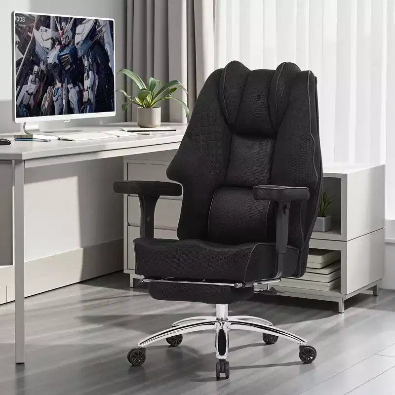 VECELO Sedia da ufficio ergonomica con poggiapiedi e braccioli, sedia regolabile in altezza con supporto lombare e cervicale, nera