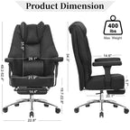 VECELO Sedia da ufficio ergonomica con poggiapiedi e braccioli, sedia regolabile in altezza con supporto lombare e cervicale, nera