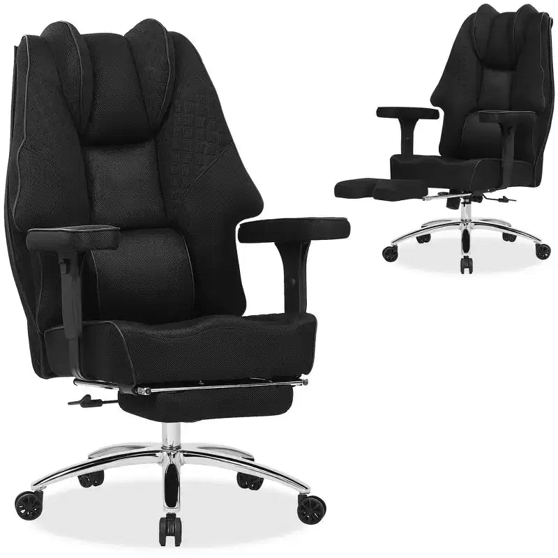 VECELO Sedia da ufficio ergonomica con poggiapiedi e braccioli, sedia regolabile in altezza con supporto lombare e cervicale, nera