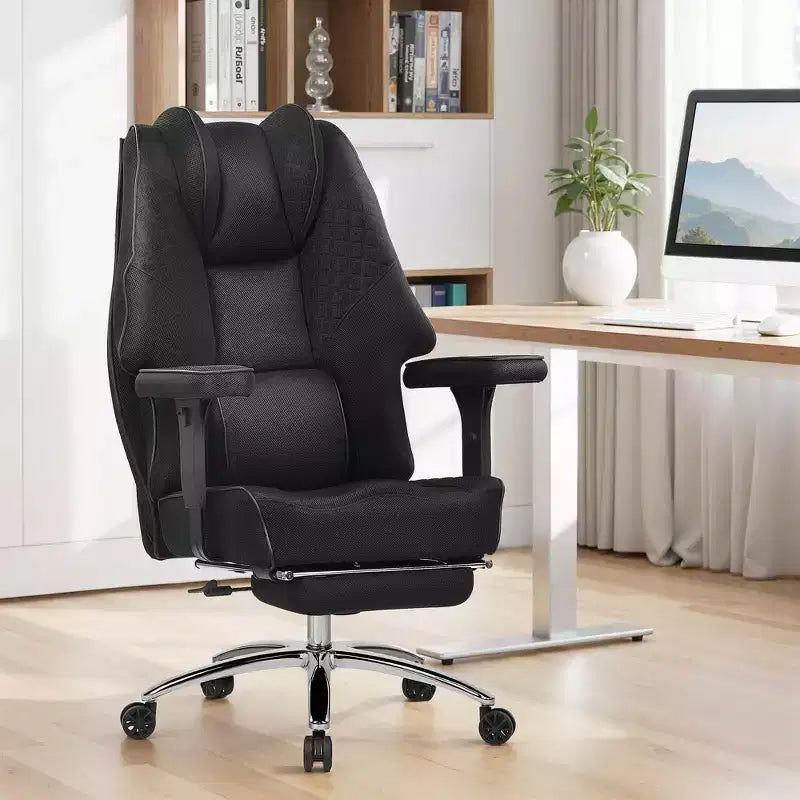 VECELO Sedia da ufficio ergonomica con poggiapiedi e braccioli, sedia regolabile in altezza con supporto lombare e cervicale, nera