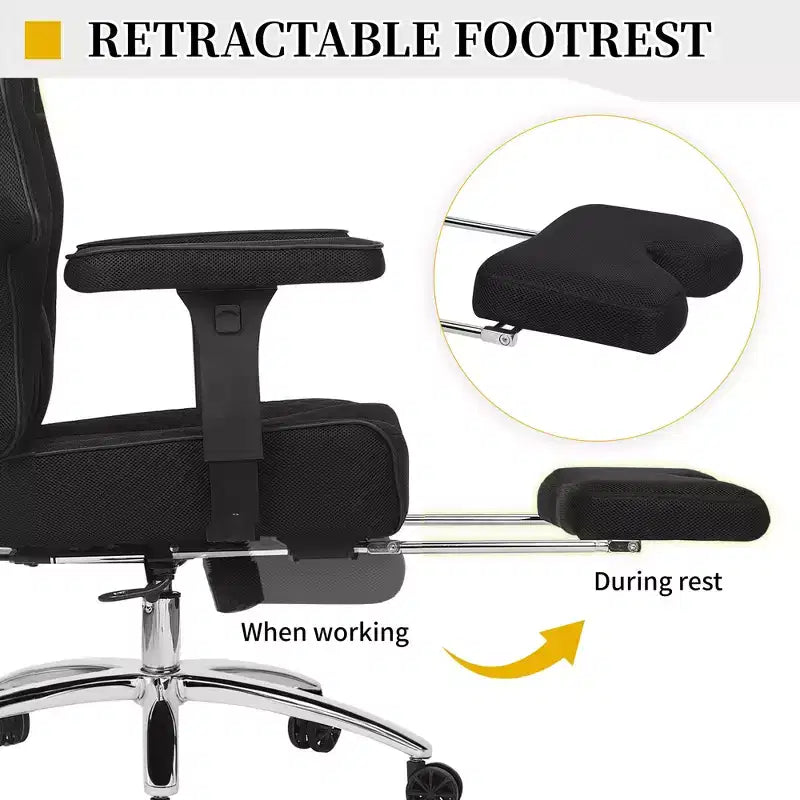 VECELO Sedia da ufficio ergonomica con poggiapiedi e braccioli, sedia regolabile in altezza con supporto lombare e cervicale, nera