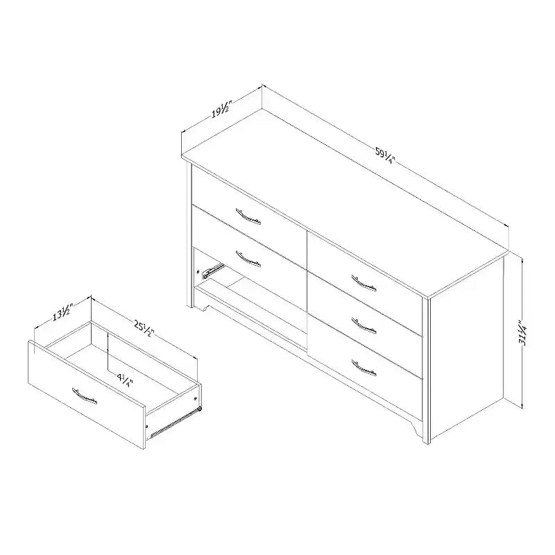 HomeStock 6.75 in.H Particle Board Horizontal Dressers with 6 - Drawers in White Finish