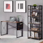 VECELO Scaffale Pieghevole, Libreria Pieghevole a 5 Ripiani, Scaffale Industriale in Metallo Autoportante Organizer per Soggiorno o Camera da Letto, Marrone