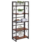 VECELO Scaffale Pieghevole, Libreria Pieghevole a 5 Ripiani, Scaffale Industriale in Metallo Autoportante Organizer per Soggiorno o Camera da Letto, Marrone