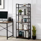 VECELO Scaffale Pieghevole, Libreria Pieghevole a 5 Ripiani, Scaffale Industriale in Metallo Autoportante Organizer per Soggiorno o Camera da Letto, Marrone