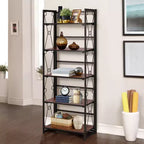 VECELO Scaffale Pieghevole, Libreria Pieghevole a 5 Ripiani, Scaffale Industriale in Metallo Autoportante Organizer per Soggiorno o Camera da Letto, Marrone