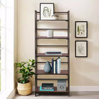 VECELO Scaffale Pieghevole, Libreria Pieghevole a 5 Ripiani, Scaffale Industriale in Metallo Autoportante Organizer per Soggiorno o Camera da Letto, Marrone
