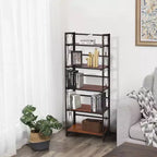 VECELO Scaffale Pieghevole, Libreria Pieghevole a 5 Ripiani, Scaffale Industriale in Metallo Autoportante Organizer per Soggiorno o Camera da Letto, Marrone