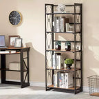 VECELO Scaffale Pieghevole, Libreria Pieghevole a 5 Ripiani, Scaffale Industriale in Metallo Autoportante Organizer per Soggiorno o Camera da Letto, Marrone