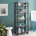 VECELO Scaffale Pieghevole, Libreria Pieghevole a 5 Ripiani, Scaffale Industriale in Metallo Autoportante Organizer per Soggiorno o Camera da Letto, Marrone