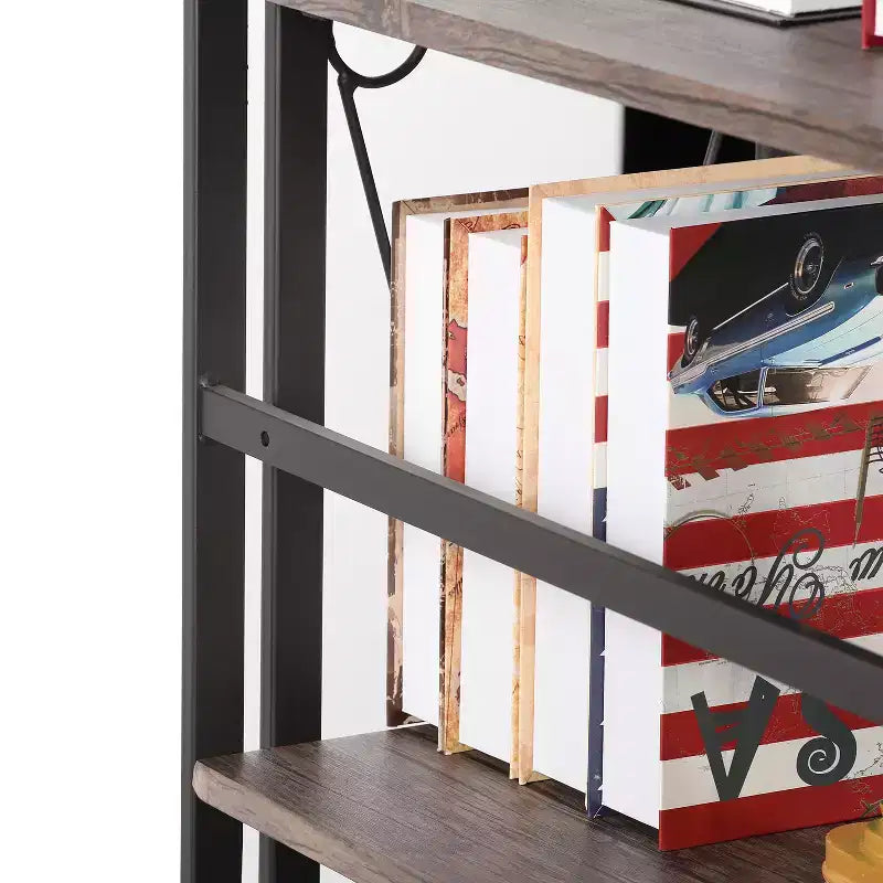 VECELO Scaffale Pieghevole, Libreria Pieghevole a 5 Ripiani, Scaffale Industriale in Metallo Autoportante Organizer per Soggiorno o Camera da Letto, Marrone