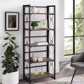 VECELO Folding Bookshelf, 5 Shelf Folding Bookcase, Industrial Metal Freestanding Shelves Rack Organizer for Living Room or Bedroom, Brown