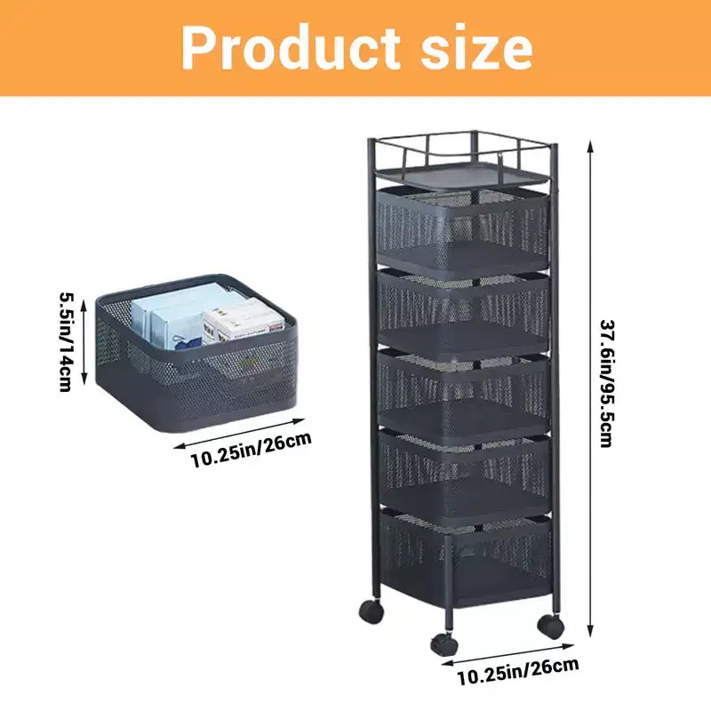 GustoWave Carrello per scaffali da cucina girevole a 5 ripiani