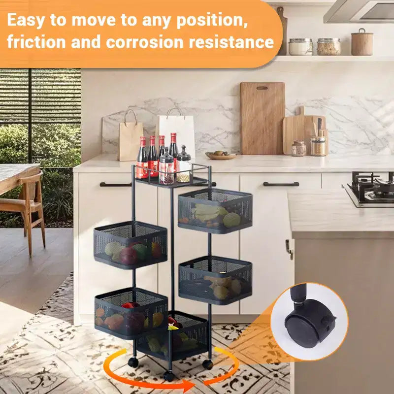 GustoWave Carrello per scaffali da cucina girevole a 5 ripiani