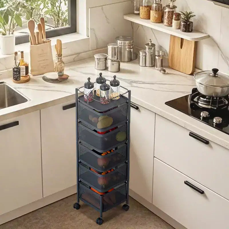 GustoWave Carrello per scaffali da cucina girevole a 5 ripiani