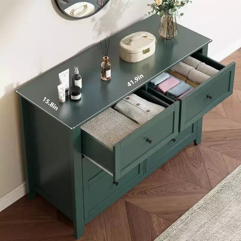 Acekool Dressers 6-Drawer Tall Dresser Organizer, Deep Storage Chest, Handles, Modern Farmhouse for Bedroom, Closet, Living Room, Green