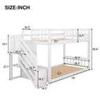 Okak Twin over Twin Solid Wood Floor Bunk Bed Low Loft Bunk Bed with Storage Ladder & Safety Guardrail for Kids Teens, Easy Assemble