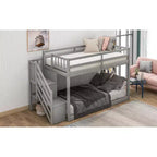 Okak Twin over Twin Solid Wood Floor Bunk Bed Low Loft Bunk Bed with Storage Ladder & Safety Guardrail for Kids Teens, Easy Assemble