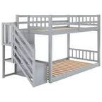 Okak Twin over Twin Solid Wood Floor Bunk Bed Low Loft Bunk Bed with Storage Ladder & Safety Guardrail for Kids Teens, Easy Assemble